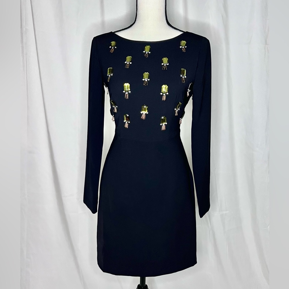 Hoss Intropia Black Long Sleeve Crystal Embellished Mini Dress - Picture 1 of 5